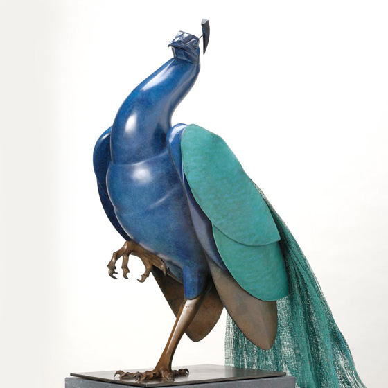 Pauw - Pavo cristatus - common peafowl - sculpture in bronze - beeld in brons - Martin Hogeweg - galerie de beeldenstorm - the netherlands